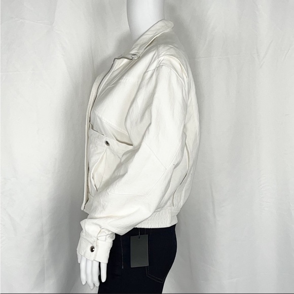 BlankNYC So Icy White Crepe Bomber Jacket SzXS Mesh Elastic Panel &Patch Pockets - Picture 6 of 16